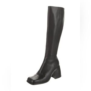 Black Leather Knee-High Women's Boots
